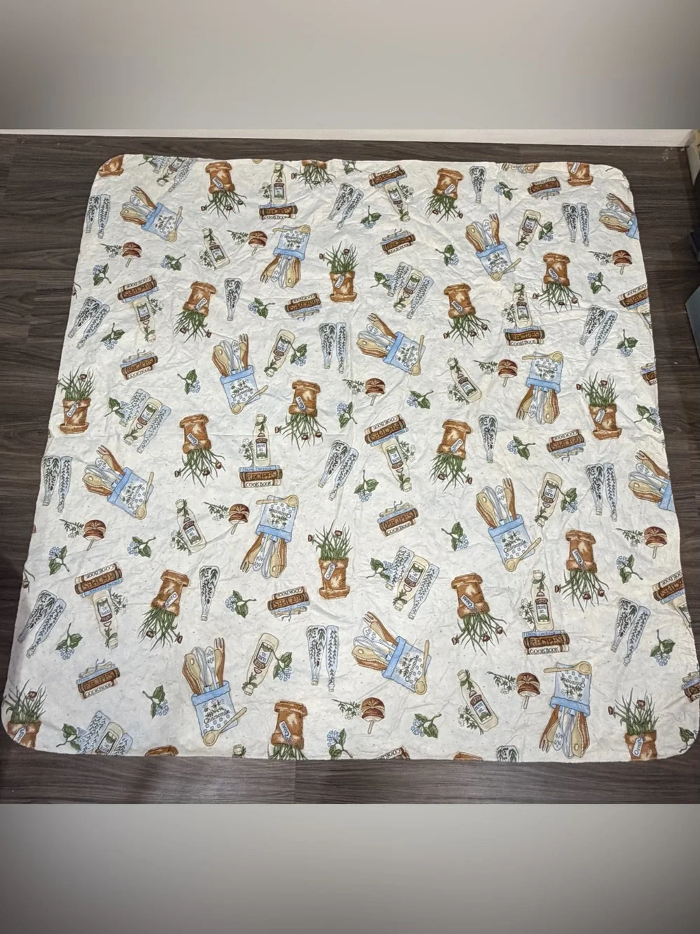 Vintage Large Plastic Vinyl Cooking Themed Tablecloth 50 x 50.15 cookbook Herb